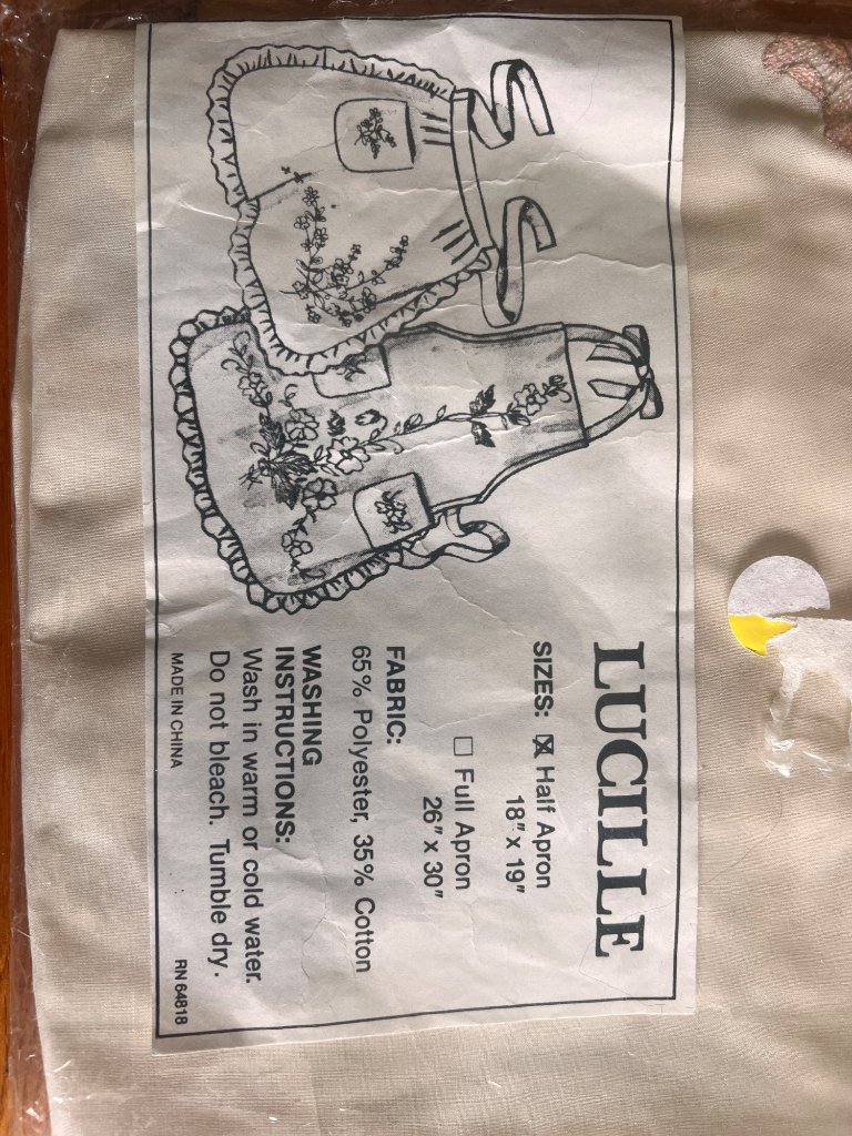 Lucille Embroidered Apron Set Half Apron 18"X19" Full Apron 26"X30" Beige Floral — image 5 of 6